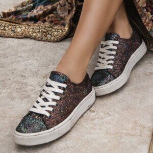 Saint Laurent Bedford Glitter Midnight Moon Smudge Sole Lace Up Sneaker Size 37